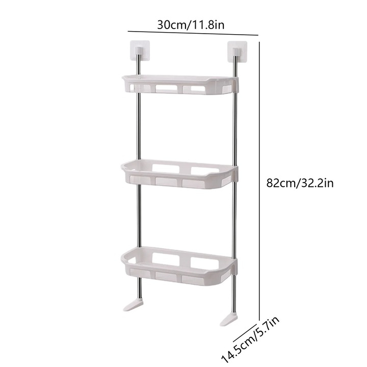 Raft pentru WC și Baie, 40 × 30 × 5 cm, din Plastic Impermeabil, cu 4 Cârlige Detașabile, Montare fără Găurire și fără Unelte, Organizator pentru Baie, Alb [5]