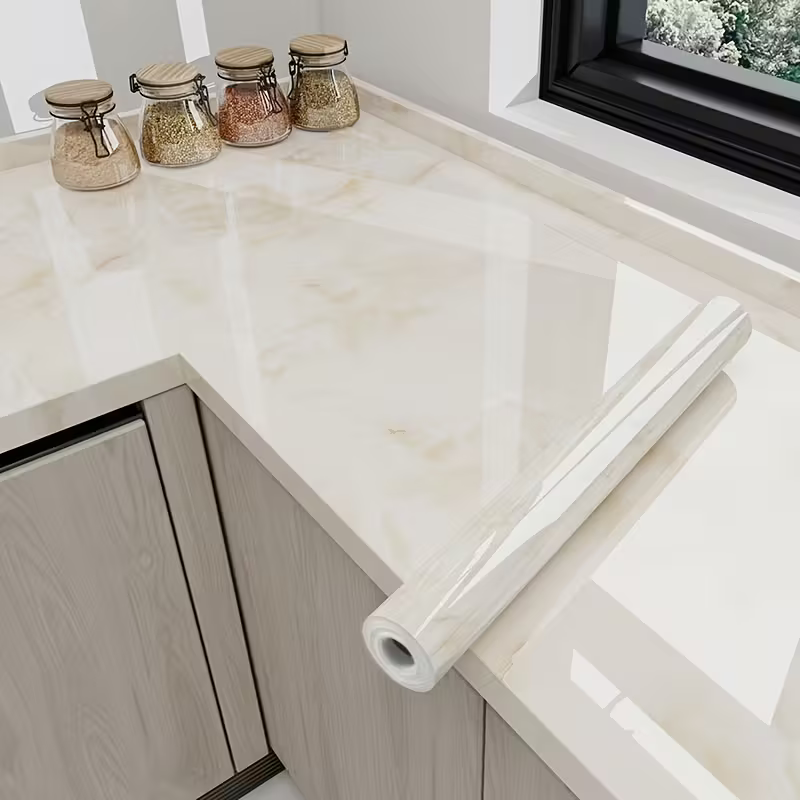 Tapet adeziv marmură bej 60×300 cm, PVC rezistent la apă și uzură, durabil și gros, montare simplă, pentru pereți și mobilă [2]