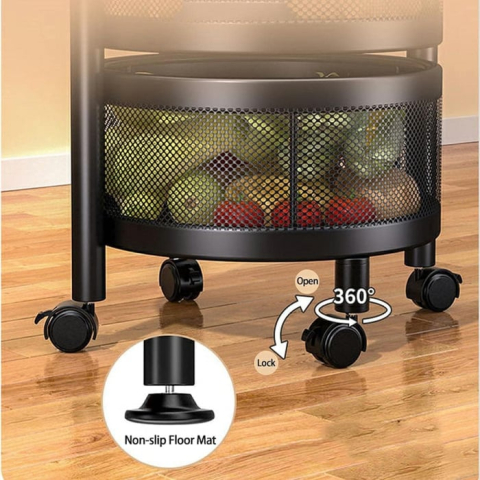 Raft Metalic Rotund Universal – 3 sau 4 Coșuri Perforate, Oțel Carbon, Mobil cu Roți și Design Rotativ [8]