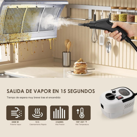Aparat de Curățat cu Abur de Înaltă Presiune - 2500W, 3 Bari, 105°C, Rezervor 900 ml, Încălzire Rapidă, Furtun 2,2 m [5]