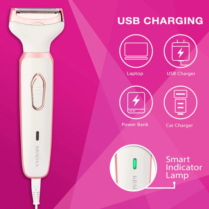Aparat de ras și trimmer 4 în 1, reîncărcabil USB, utilizare Wet & Dry, pentru corp, față, sprâncene și nas, epilator multifuncțional, alb [7]