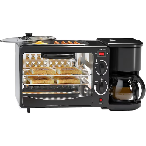 Aparat electric pentru mic dejun 3 în 1, cuptor 12L cu grill și cafetieră 800 ml, putere 1360W, 4 trepte de temperatură, funcție timer, carcasă inox [4]