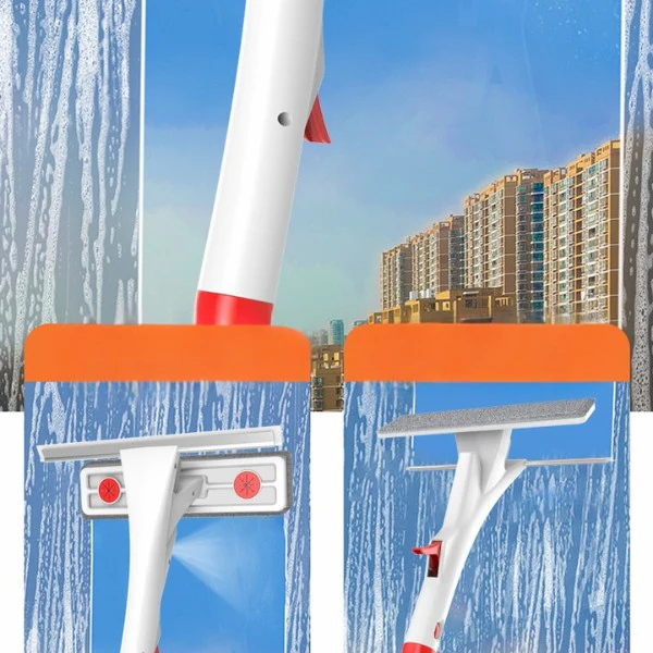 Aparat pentru curățare geamuri cu pulverizator, 125 cm, cap 26 cm, 3 funcții - pulverizare, spălare și uscare, racletă silicon și lavetă microfibră [2]
