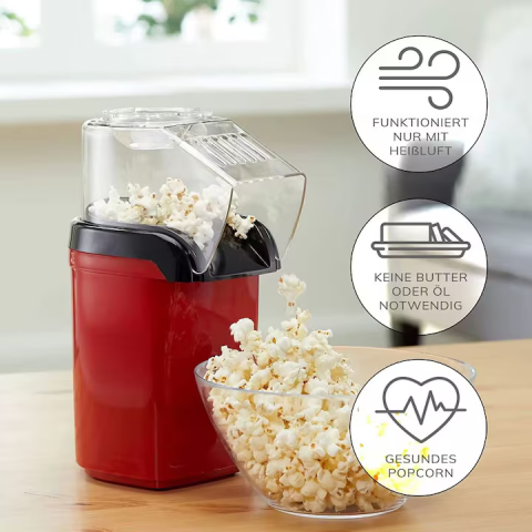 Aparat popcorn 1200W, preparare în 3 minute cu tehnologie aer cald, fără ulei, pahar de măsurare detașabil, roșu [2]