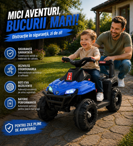 ATV Electric pentru Copii 12V, Lumini și Sunete, Viteză Reglabilă, Design Robust, Albastru [1]