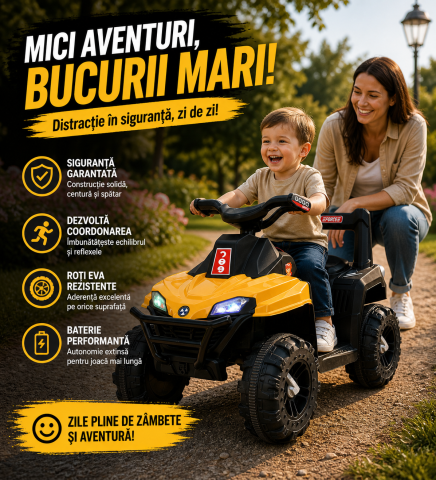 ATV Electric pentru Copii 12V, Lumini și Sunete, Viteză Reglabilă, Design Robust, Rosu [5]