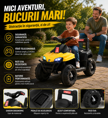 ATV Electric pentru Copii 12V, Lumini și Sunete, Viteză Reglabilă, Design Robust, Rosu [4]