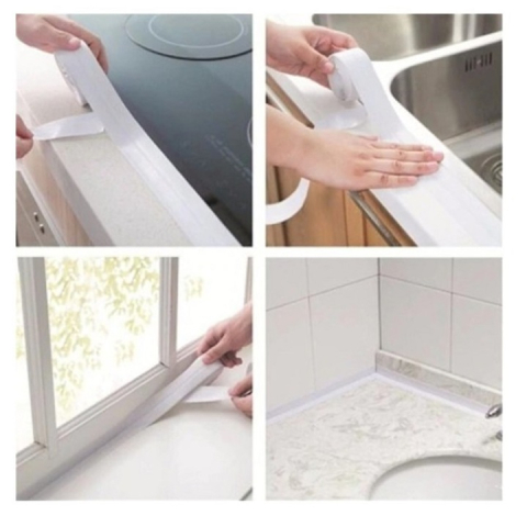 Bandă etanșare autoadezivă PVC 3.2 m x 3.8 cm, impermeabilă și flexibilă, ideală pentru chiuvete, dușuri și căzi, culoare alb [7]