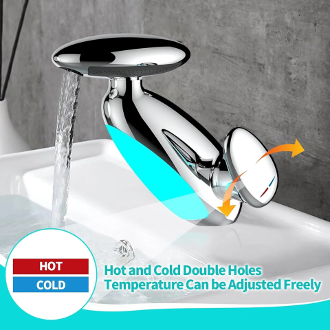 Baterie Chiuvetă Baie cu LED Inteligent, 4 Moduri de Jet, Cap Retractabil Extensibil 58 cm, Iluminare Automată în 6 Culori fără Baterii, Design Modern și Funcțional, Culoare Argintiu [5]