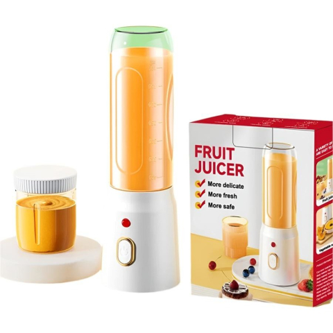 Blender portabil 2 în 1 cu funcție storcător, 450-500 ml, 10 lame, baterie 1500 mAh, 40W, încărcare USB, display digital, alb [0]