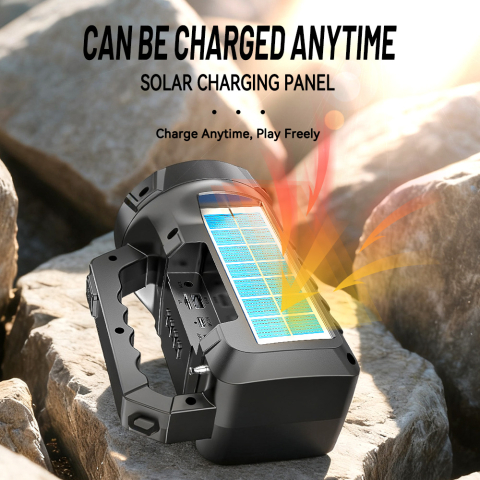 Boxă Bluetooth portabilă cu încărcare solară, 5W, difuzor 3", radio FM, porturi USB și TF, power bank și lanternă inclusă [2]