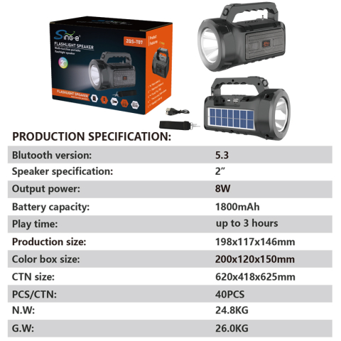 Boxă Bluetooth portabilă cu încărcare solară, 5W, difuzor 3", radio FM, porturi USB și TF, power bank și lanternă inclusă [6]