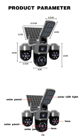Cameră solară 4G pentru exterior 12MP, sistem PTZ cu 3 obiective și vizualizare triplă, night vision color, detectare mișcare, audio bidirecțional, LED, autonomie continuă [2]