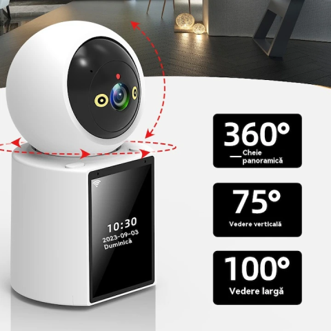 Cameră Supraveghere 4MP cu Ecran 2.8”, Rotire 360°, Vedere Nocturnă Color, Detectare AI, Audio Bidirecțional, Alarmă Sonoră & Luminoasă [7]