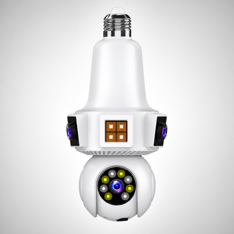 Camere de supraveghere - Cameră Supraveghere Tip Bec WiFi 1080p, 3 Lentile, 360°, Zoom 10X, Night Vision, Audio Bidirecțional, Montaj E27