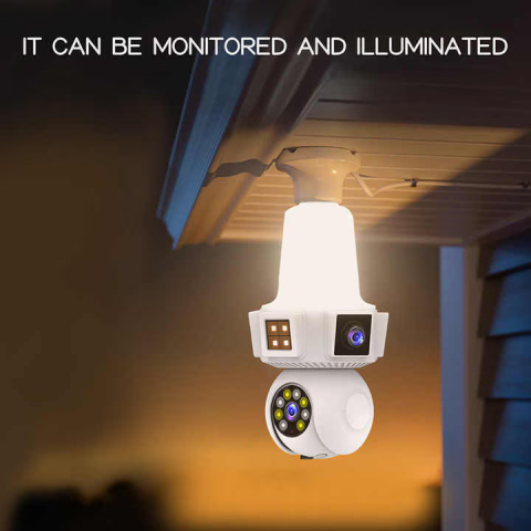 Cameră Supraveghere Tip Bec WiFi 1080p, 3 Lentile, 360°, Zoom 10X, Night Vision, Audio Bidirecțional, Montaj E27 [7]