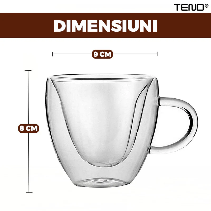 Cană din sticlă cu perete dublu 250 ml, design modern inimioară, termorezistentă, sticlă borosilicată anticondens, 9×8 cm [1]