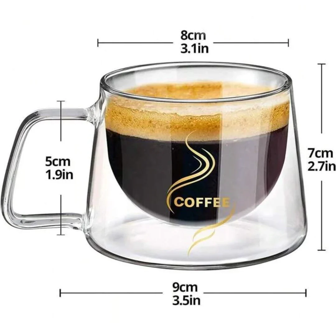 Cană din sticlă transparentă 200 ml, perete dublu rezistent la temperatură, model "coffee", 9.5×7.5×7 cm [6]