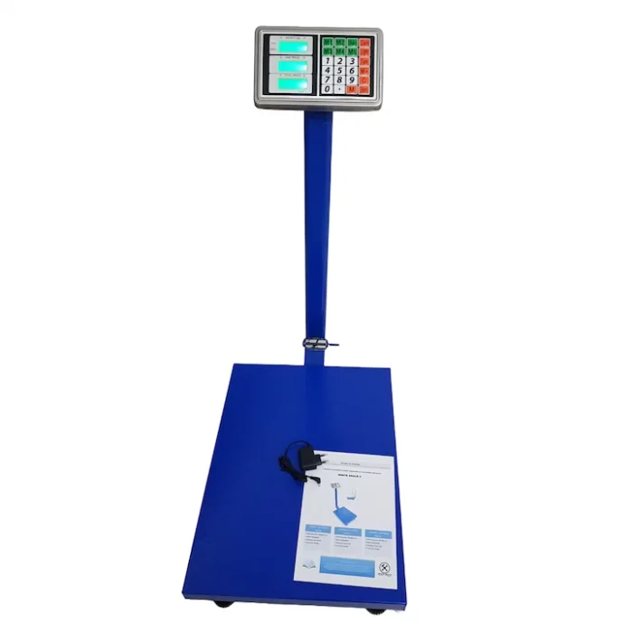 Cantare - Cântar Electronic 350 kg cu Platformă Metalică și Braț Rabatabil – LCD, 220V + Baterie, 7 Prețuri Presetabile