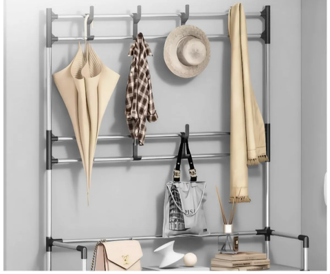 Cuier Multifuncțional pentru Hol, 5 Rafturi pentru Pantofi și 8 Cârlige Duble, Organizator Modern cu Structură Stabilă, Design Practic pentru Depozitare Eficientă [3]