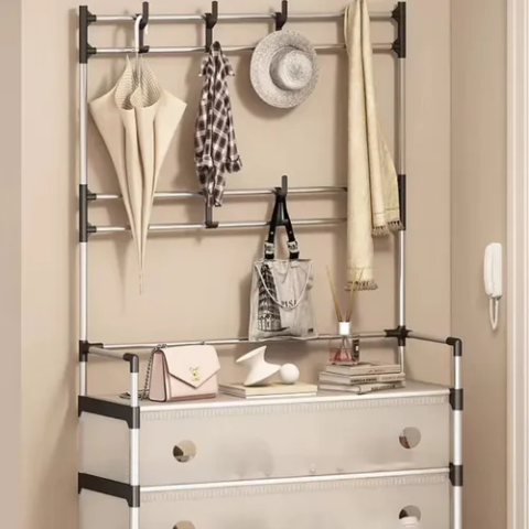 Cuier Multifuncțional pentru Hol, 5 Rafturi pentru Pantofi și 8 Cârlige Duble, Organizator Modern cu Structură Stabilă, Design Practic pentru Depozitare Eficientă [2]