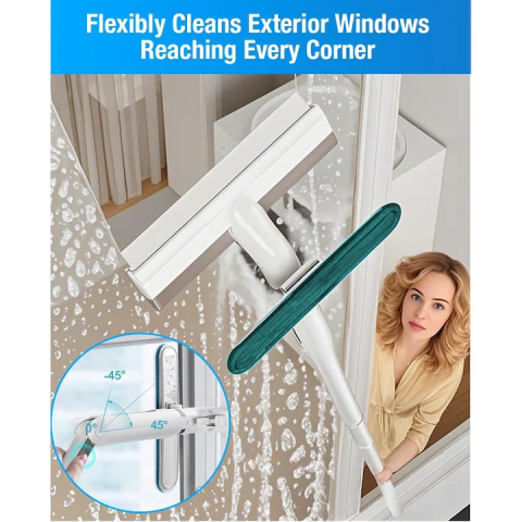 Curățător Geamuri cu Funcție de Pulverizare, Mâner Telescopic Reglabil, Racletă din Silicon, Braț Mobil 45°, Design Ergonomic pentru Curățare Eficientă, Culoare Gri [1]