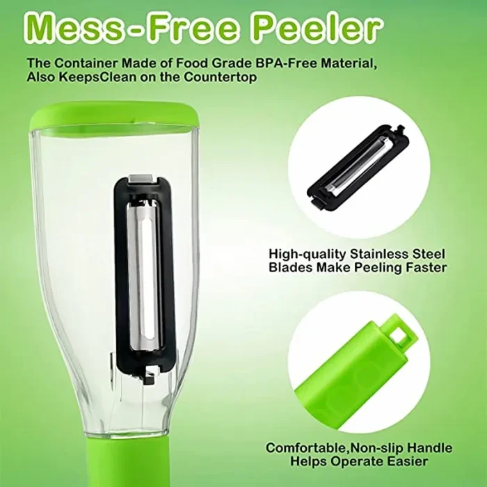 Curățător manual pentru legume și fructe cu recipient de colectare, accesoriu bucătărie, ergonomic, verde [5]