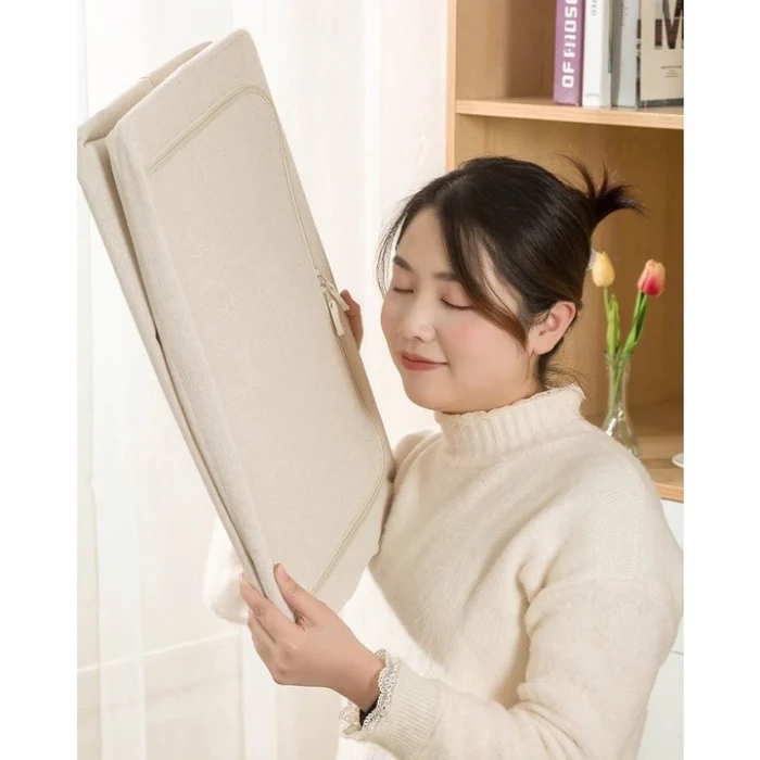 Cutie de Depozitare Pliabilă cu Fereastră și Fermoar Dublu, 66 L, Textil Premium Impermeabil, Cadru Metalic, 50×40×33 cm, Bej [3]