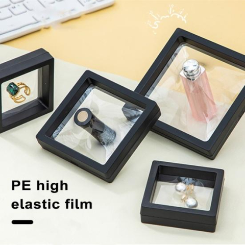 Cutie pentru bijuterii cu efect 3D transparent, model premium, potrivită pentru inele, brățări și monede, design compact, portabil, din plastic, negru [1]