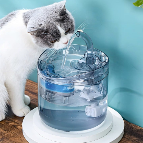 Dispenser apă pentru animale 2L, fântână electrică 5V, sistem de filtrare în 3 etape cu carbon activ, 2 moduri, silențios, transparent [1]