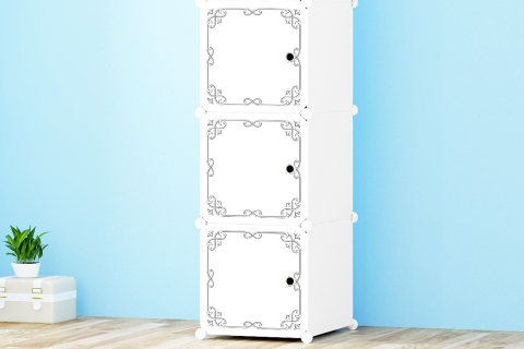 Dulap Modular 3 Uși, Alb, din Polipropilenă cu Cadru din Oțel pentru Rezistență și Stabilitate, Design Modern și Funcțional pentru Organizare Eficientă [1]