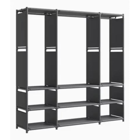 Dulap organizator pentru haine, 130 x 36 x 170 cm, cadru metalic, husă din material textil impermeabil și antipraf, bară pentru umerașe și rafturi de depozitare, Negru [7]