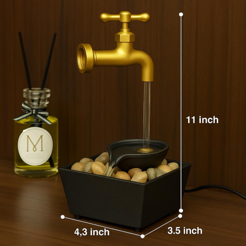 Fântână decorativă cu robinet plutitor, LED multicolor, pietre incluse, 11.5×11.5×28 cm, ideală pentru interior [1]