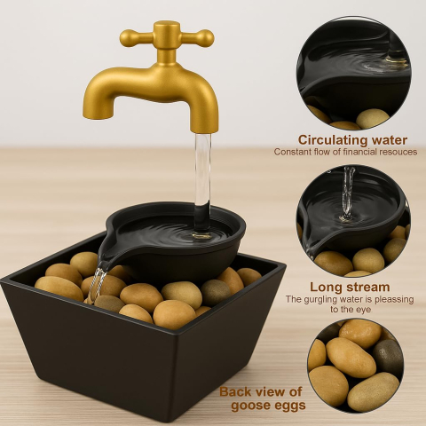 Fântână decorativă cu robinet plutitor, LED multicolor, pietre incluse, 11.5×11.5×28 cm, ideală pentru interior [4]