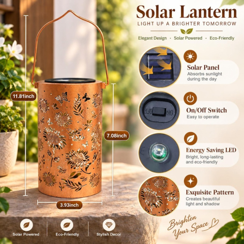 Felinar Solar Decorativ Floarea-Soarelui pentru Exterior, Lampă Suspendată cu Flori și Fluturi, Iluminare Nocturnă, Autonomie 8-10 Ore, Rezistent la Intemperii, pentru Grădină, Terasă și Balcon [4]