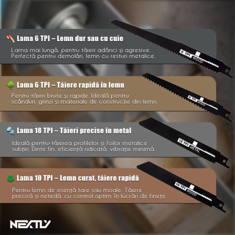 Fierăstrău Electric Sabie 48V - 2 Acumulatori, 4 Lame pentru Lemn și Metal, 3000 Curse/min, Capacitate de Tăiere 100 mm, Cursă 20 mm, Negru/Albastru [10]
