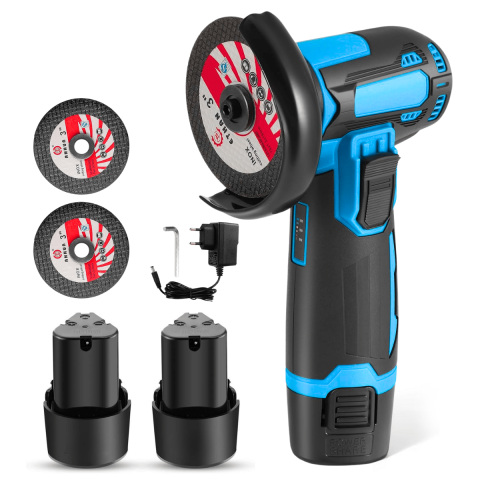 Scule Electrice si Unelte - Flex Polizor cu 2 Acumulatori 36V, Viteză 19.500 RPM, 2 Discuri 76 mm Incluse, Design Portabil și Profesional pentru Lucrări Precise, Culoare Albastru/Negru