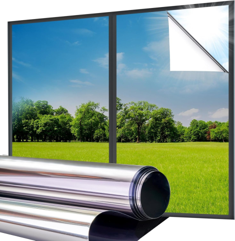 Casa si Bucatarie - Folie solară tip oglindă 0.6×3 m, autoadezivă, protecție UV și împotriva căldurii, aplicare ușoară cu kit, gri