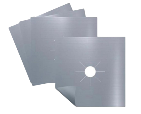 Set 4 Folii Teflon Reutilizabilă 27x27 cm pentru Aragaz sau Plită, Rezistentă Termic -60°C până la 260°C, Argintiu, Grosime 0.3 mm [2]