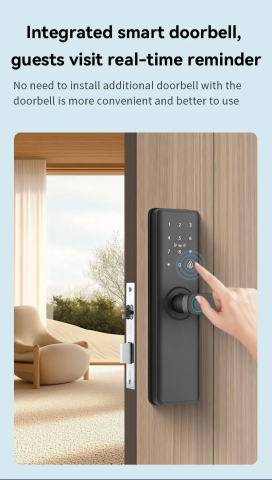 Încuietoare Inteligentă WiFi pentru Ușă, Deblocare prin Amprentă Biometrică, Parolă și Card RFID, Control prin Aplicație cu Stocare Cloud, Compatibilă cu Uși din Lemn, Design Modern și Sigur [4]