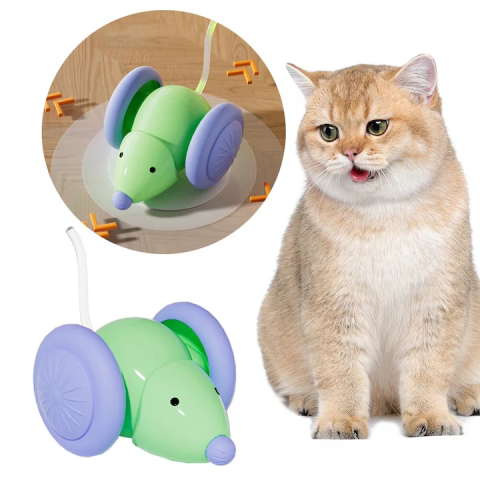 Pentru animale de companie - Jucărie Automată Șoricel pentru Pisici, Evitare Obstacole și Mișcări Aleatorii, Roți Mari, Coadă LED RGB, Încărcare USB-C, Design Interactiv pentru Distracție Activă, Culoare Verde