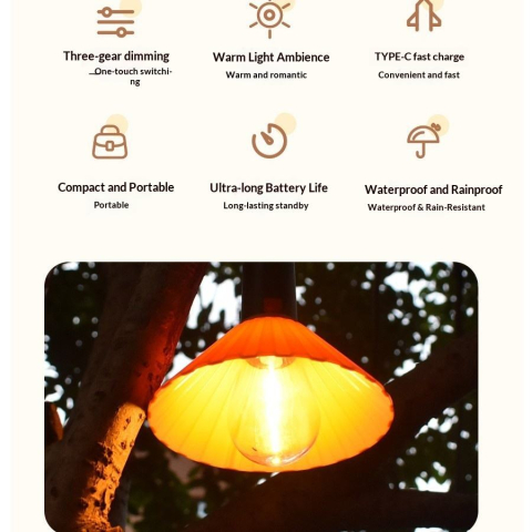 Lampă camping LED portabilă, încărcare USB, iluminare ambientală multifuncțională, control simplu prin buton, design compact și durabil [4]