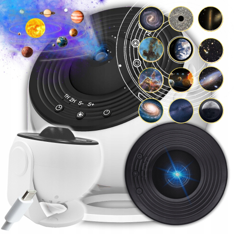 Lampă de Veghe Proiector Galaxy 13 în 1, Proiecție Cer Înstelat HD, Rotire 360°, Alimentare USB, 10 W, Design Glob, Alb-Negru, pentru Dormitor [9]