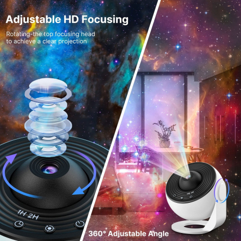 Lampă de Veghe Proiector Galaxy 13 în 1, Proiecție Cer Înstelat HD, Rotire 360°, Alimentare USB, 10 W, Design Glob, Alb-Negru, pentru Dormitor [12]