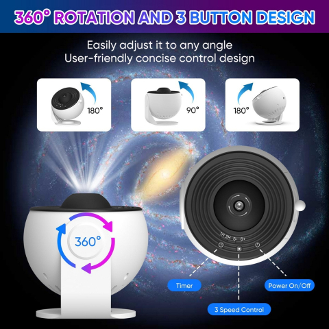Lampă de Veghe Proiector Galaxy 13 în 1, Proiecție Cer Înstelat HD, Rotire 360°, Alimentare USB, 10 W, Design Glob, Alb-Negru, pentru Dormitor [3]