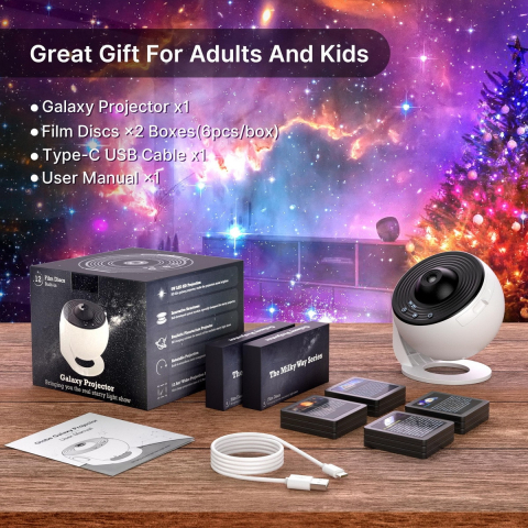 Lampă de Veghe Proiector Galaxy 13 în 1, Proiecție Cer Înstelat HD, Rotire 360°, Alimentare USB, 10 W, Design Glob, Alb-Negru, pentru Dormitor [14]