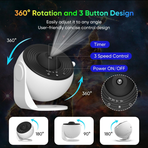 Lampă de Veghe Proiector Galaxy 13 în 1, Proiecție Cer Înstelat HD, Rotire 360°, Alimentare USB, 10 W, Design Glob, Alb-Negru, pentru Dormitor [16]