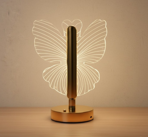 Lampă LED Decorativă cu Fluture Auriu, Reîncărcabilă USB, Lumină Caldă Ambientală, Design Elegant și Portabil, Consum Redus de Energie, Ideală pentru Dormitor, Living, Birou sau Noptieră [3]