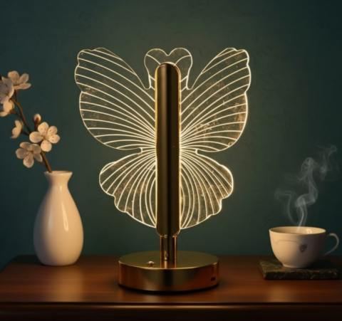 Lampă LED Decorativă cu Fluture Auriu, Reîncărcabilă USB, Lumină Caldă Ambientală, Design Elegant și Portabil, Consum Redus de Energie, Ideală pentru Dormitor, Living, Birou sau Noptieră [2]