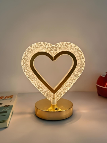 Lampi solare si lanterne led - Lampă LED tactilă model inimă cristal, cu 3 moduri de iluminare și intensitate reglabilă, baterie 800 mAh, încărcare USB, finisaj plastic metalic